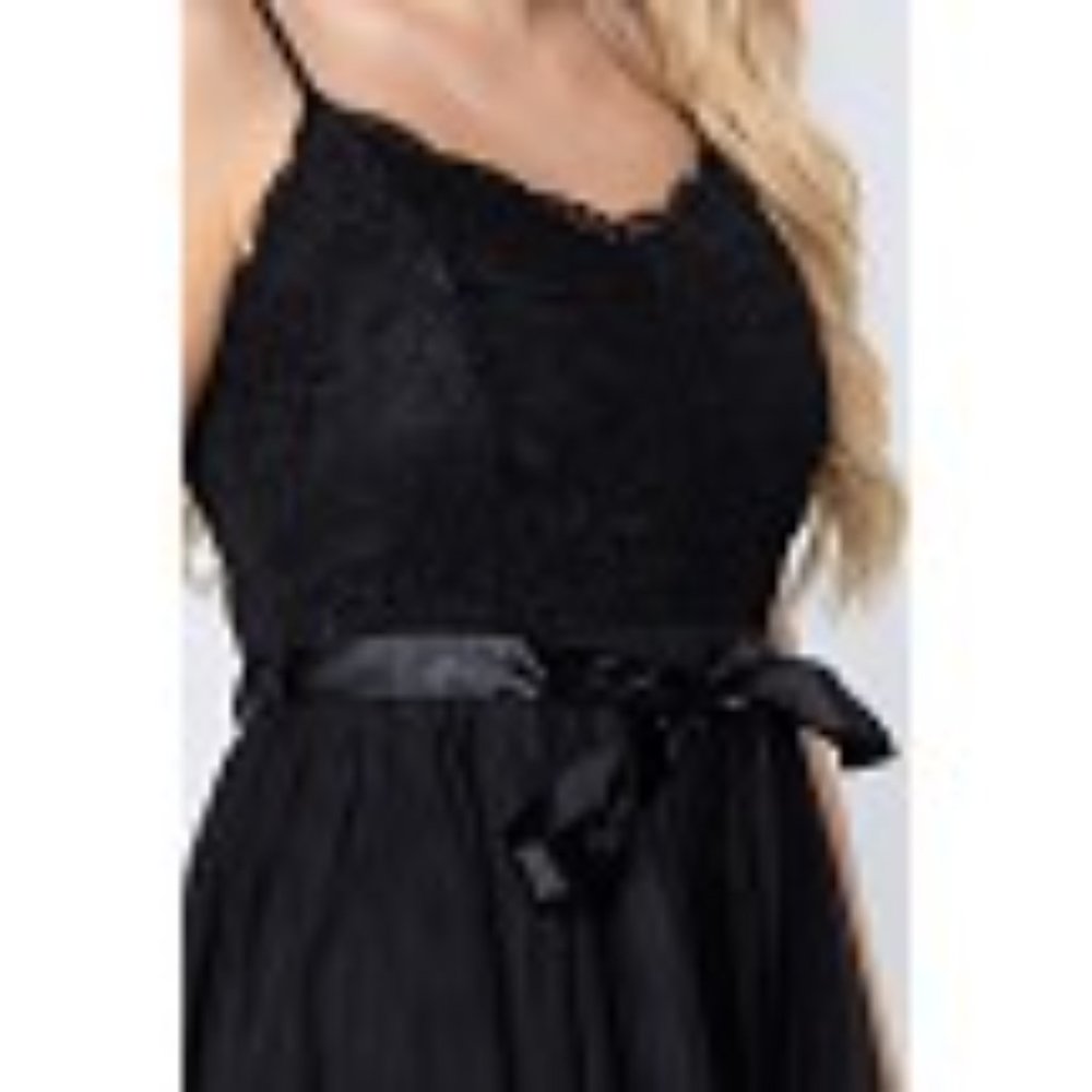 Active USA Black Mini Dress L Lace Mesh Cami Bodycon Clubwear Polyester - Picture 6 of 14